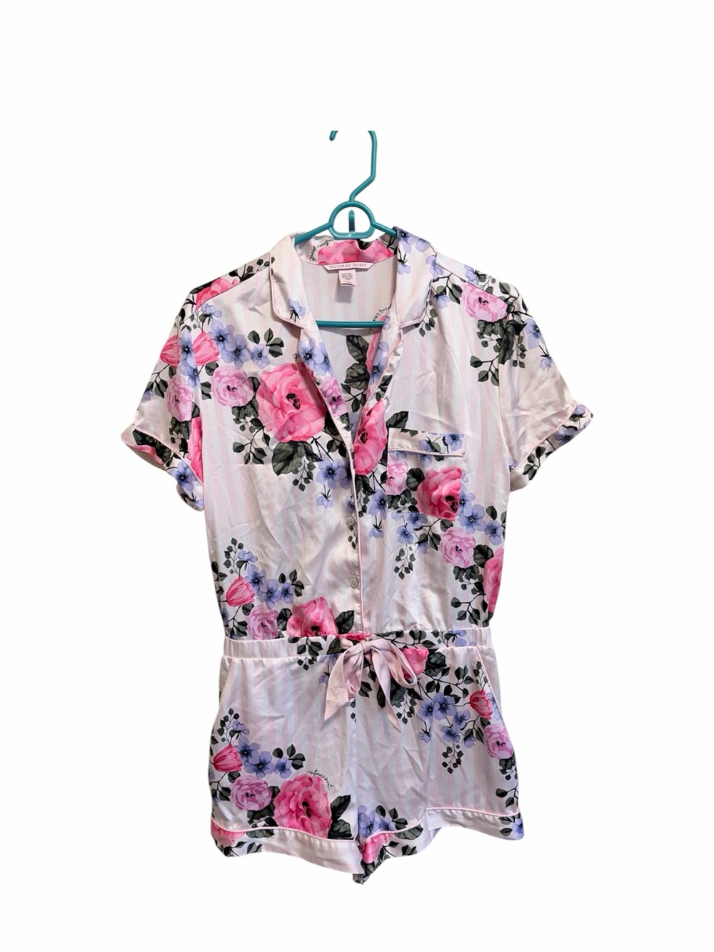 Victoria’s Secret medium satin floral pajama romper